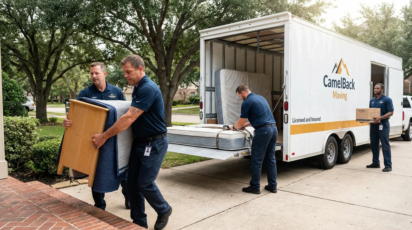 Crew loading residential truck for cross-state move from Newport, WA