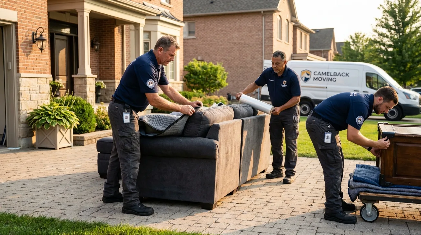 Large estate moving crew wrapping furniture in Newport, WA