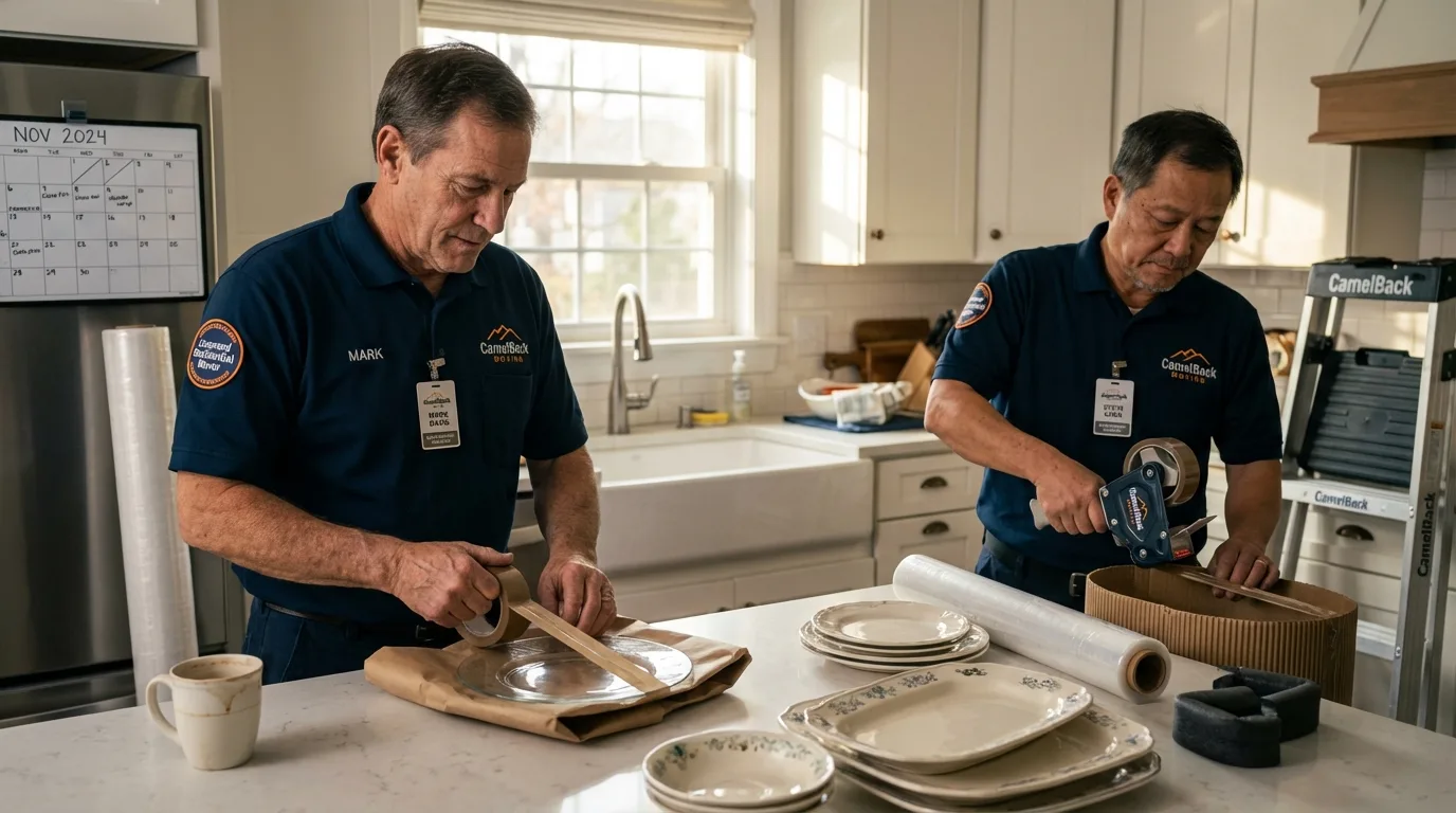 Professional crew packing kitchen dishware in Newport, WA